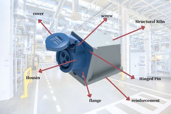 Close-up of industrial socket copper components