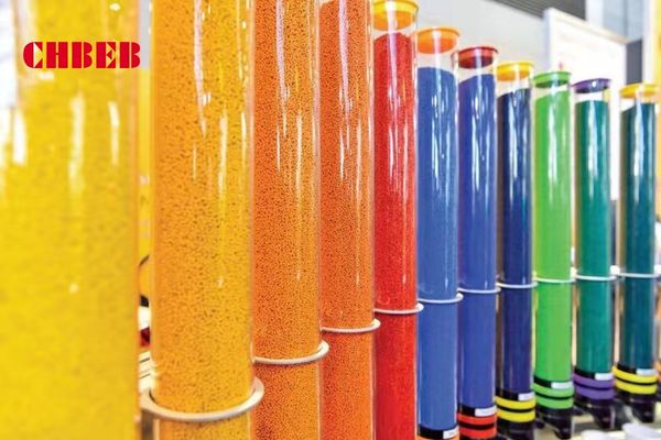 Colorants and Additives for Industrial Plugs Different colored plastic pellets used for industrial plug production