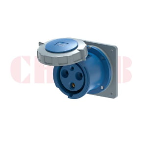 125A 3-Pin Flanged Industrial Socket, IP67, 230V, IEC 60309 Blue CEE Panel Mounted Socket (6h)
