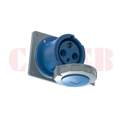 125A 3-Pin Flanged Industrial Socket, IP67, 230V, IEC 60309 Blue CEE Panel Mounted Socket (6h)