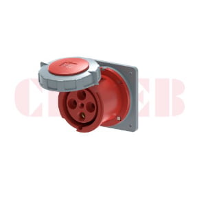 125A 4-Pin Flanged Industrial Socket, IP67, 400V, IEC 60309 Red CEE Panel Mounted Socket (6h)