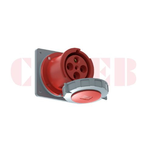 125A 4-Pin Flanged Industrial Socket, IP67, 400V, IEC 60309 Red CEE Panel Mounted Socket (6h)