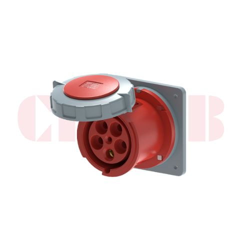 125A 5-Pin Flanged Industrial Socket, IP67, 400V, IEC 60309 Red CEE Panel Mounted Socket (6h)