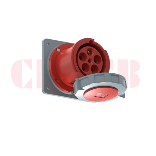 125A 5-Pin Flanged Industrial Socket, IP67, 400V, IEC 60309 Red CEE Panel Mounted Socket (6h)
