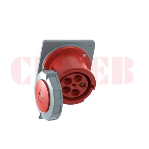 125A 5-Pin Flanged Industrial Socket, IP67, 400V, IEC 60309 Red CEE Panel Mounted Socket (6h)