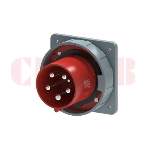 125A 5-Pin Appliance Inlet, IP67, 400V, IEC 60309 Red Panel Mounted Device Inlet (6h)