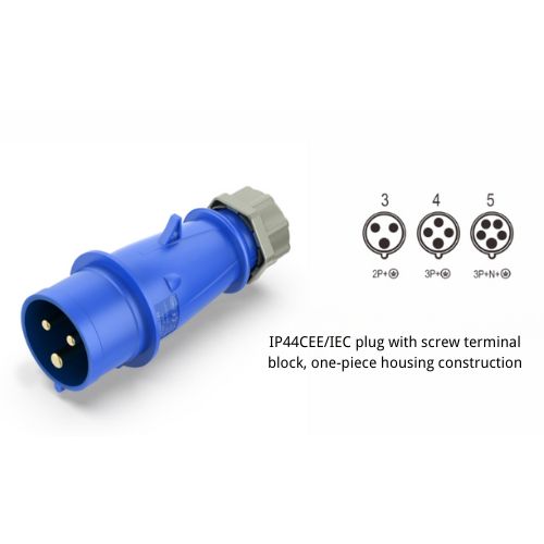 CHBEB 16A 3-Pin Industrial Plug, IP44, 230V, IEC 60309 Blue CEE Plug (6h)