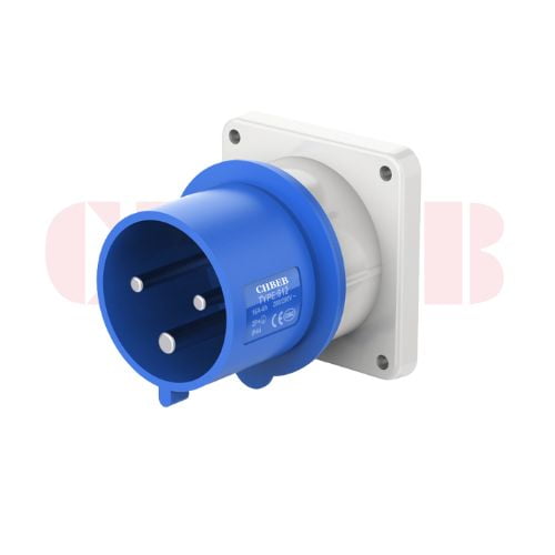 16A 3-Pin Appliance Inlet, IP44, 230V, IEC 60309 Blue Panel Mounted Device Inlet (6h)