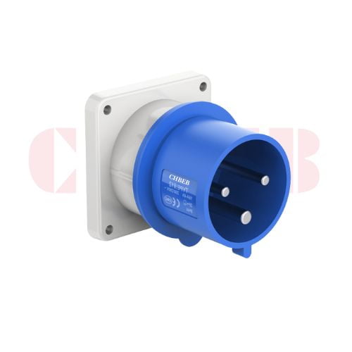 16A 3-Pin Appliance Inlet, IP44, 230V, IEC 60309 Blue Panel Mounted Device Inlet (6h)