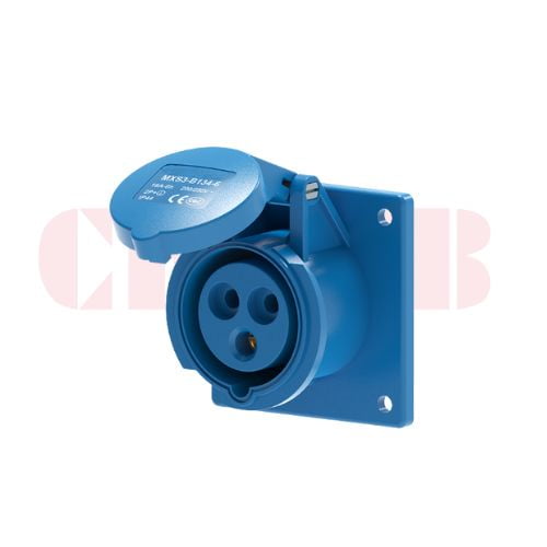 16A 3-Pin Flanged Industrial Socket, IP44, 230V, IEC 60309 Blue CEE Panel Mounted Socket (6h)