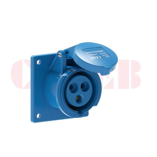 16A 3-Pin Flanged Industrial Socket, IP44, 230V, IEC 60309 Blue CEE Panel Mounted Socket (6h)