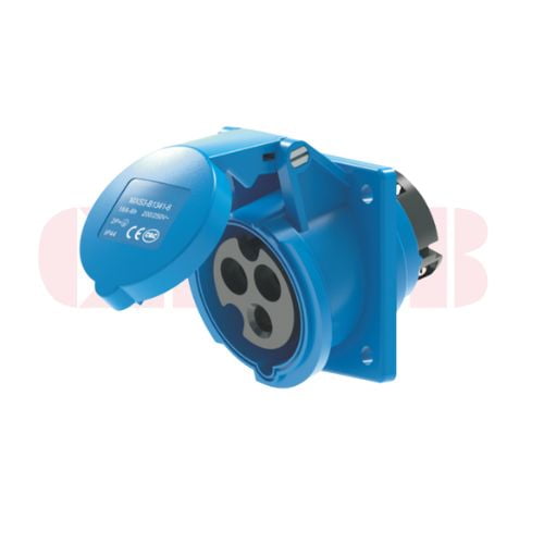 16A 3-Pin Flanged Industrial Socket, IP44, 230V, IEC 60309 Blue CEE Panel Mounted Socket (6h)