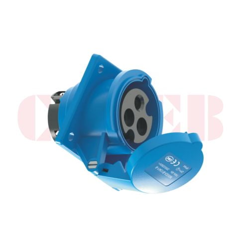 16A 3-Pin Flanged Industrial Socket, IP44, 230V, IEC 60309 Blue CEE Panel Mounted Socket (6h)