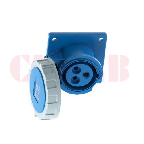 16A 3-Pin Flanged Industrial Socket, IP67, 230V, IEC 60309 Blue CEE Panel Mounted Socket (6h)