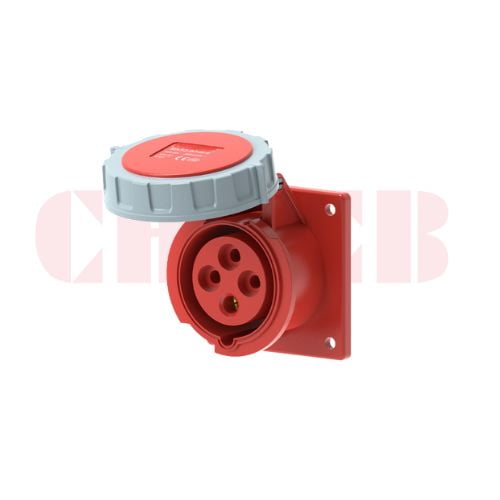 16A 4-Pin Flanged Industrial Socket, IP67, 400V, IEC 60309 Red CEE Panel Mounted Socket (6h)