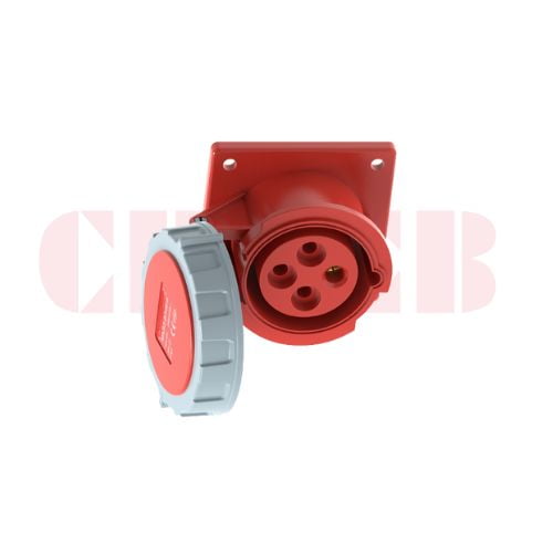 16A 4-Pin Flanged Industrial Socket, IP67, 400V, IEC 60309 Red CEE Panel Mounted Socket (6h)