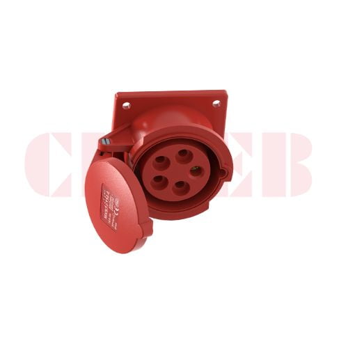 16A 5-Pin Flanged Industrial Socket, IP44, 400V, IEC 60309 Red CEE Panel Mounted Socket (6h)