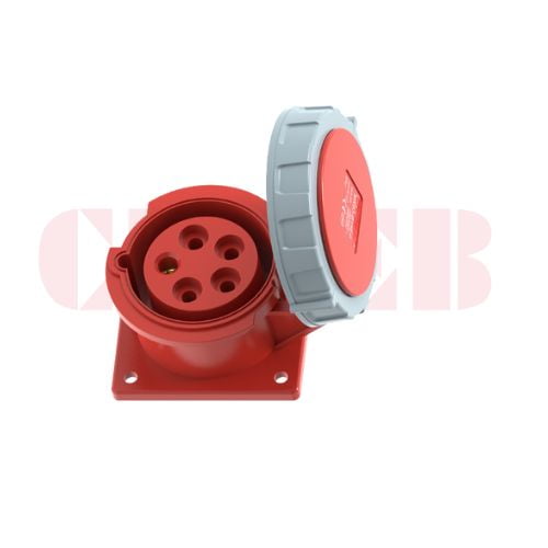 16A 5-Pin Flanged Industrial Socket, IP67, 400V, IEC 60309 Red CEE Panel Mounted Socket (6h)