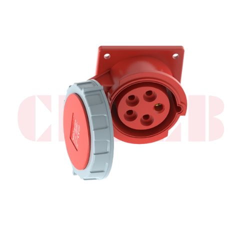 16A 5-Pin Flanged Industrial Socket, IP67, 400V, IEC 60309 Red CEE Panel Mounted Socket (6h)