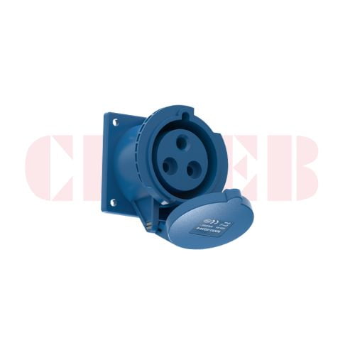 32A 3-Pin Flanged Industrial Socket, IP44, 230V, IEC 60309 Blue CEE Panel Mounted Socket (6h)