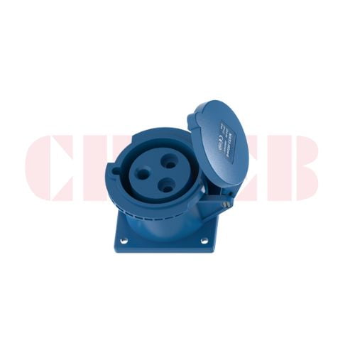32A 3-Pin Flanged Industrial Socket, IP44, 230V, IEC 60309 Blue CEE Panel Mounted Socket (6h)