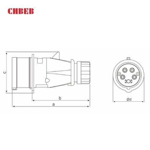 32A 4-Pin Industrial Plug, IP44, 400V, IEC 60309 (6h)
