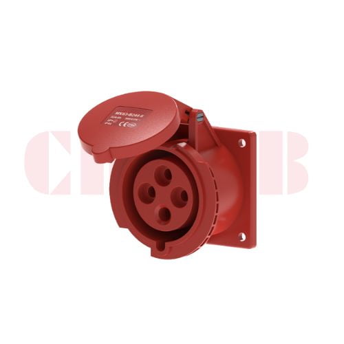32A 4-Pin Flanged Industrial Socket, IP44, 400V, IEC 60309 Red CEE Panel Mounted Socket (6h)