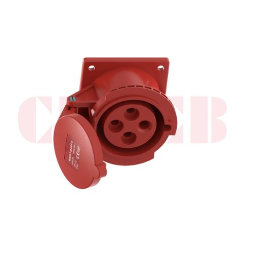 32A 4-Pin Flanged Industrial Socket, IP44, 400V, IEC 60309 Red CEE Panel Mounted Socket (6h)