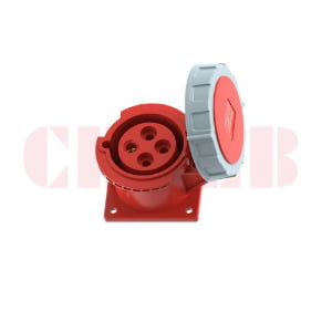 32A 4-Pin Flanged Industrial Socket, IP67, 400V, IEC 60309 Red CEE Panel Mounted Socket (6h)