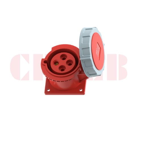 32A 4-Pin Flanged Industrial Socket, IP67, 400V, IEC 60309 Red CEE Panel Mounted Socket (6h)