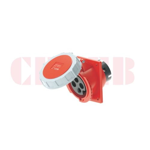 32A 4-Pin Flanged Industrial Socket, IP44, 400V, IEC 60309 Red CEE Panel Mounted Socket (6h)