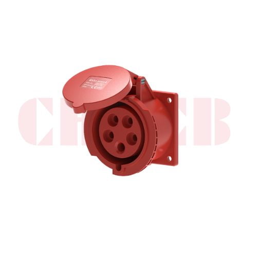 32A 5-Pin Flanged Industrial Socket, IP44, 400V, IEC 60309 Red CEE Panel Mounted Socket (6h)