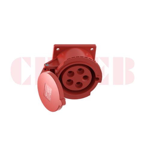 32A 5-Pin Flanged Industrial Socket, IP44, 400V, IEC 60309 Red CEE Panel Mounted Socket (6h)