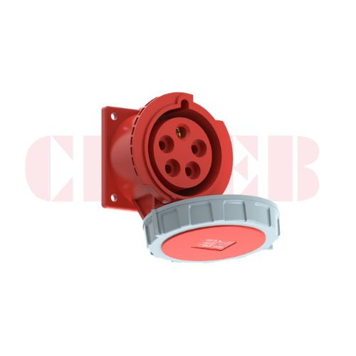 32A 5-Pin Flanged Industrial Socket, IP67, 400V, IEC 60309 Red CEE Panel Mounted Socket (6h)