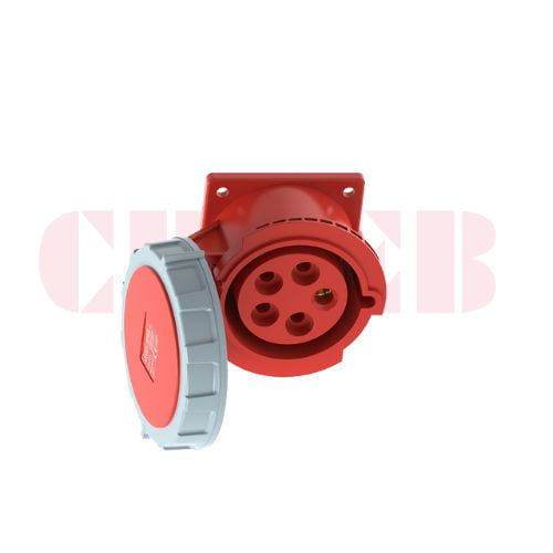 32A 5-Pin Flanged Industrial Socket, IP67, 400V, IEC 60309 Red CEE Panel Mounted Socket (6h)