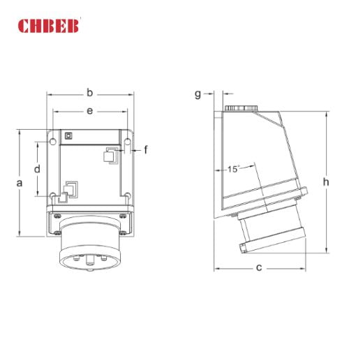 32A 5P IEC 60309 Panel Mounted Industrial Plug, 400V, IP44