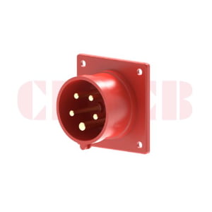 32A 5-Pin Appliance Inlet, IP44, 400V, IEC 60309 Red Panel Mounted Inlet (6h)