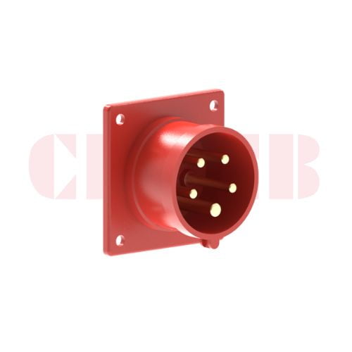 32A 5-Pin Appliance Inlet, IP44, 400V, IEC 60309 Red Panel Mounted Inlet (6h)