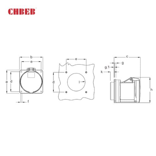 63A 3-Pin Flanged Industrial Socket, IP44, 230V, IEC 60309 Blue CEE Panel Mounted Socket (6h)