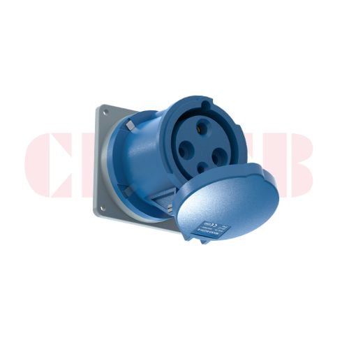 63A 3-Pin Flanged Industrial Socket, IP44, 230V, IEC 60309 Blue CEE Panel Mounted Socket (6h)