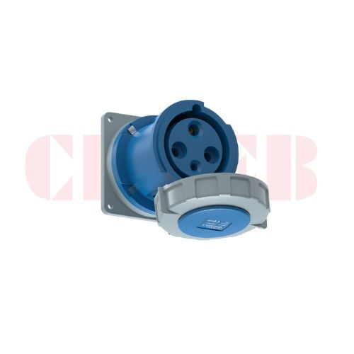 63A 3-Pin Flanged Industrial Socket, IP67, 230V, IEC 60309 Blue CEE Panel Mounted Socket (6h)