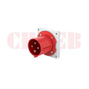 63A 4-Pin Appliance Inlet, IP44, 400V, IEC 60309 Red Panel Mounted Device Inlet (6h)