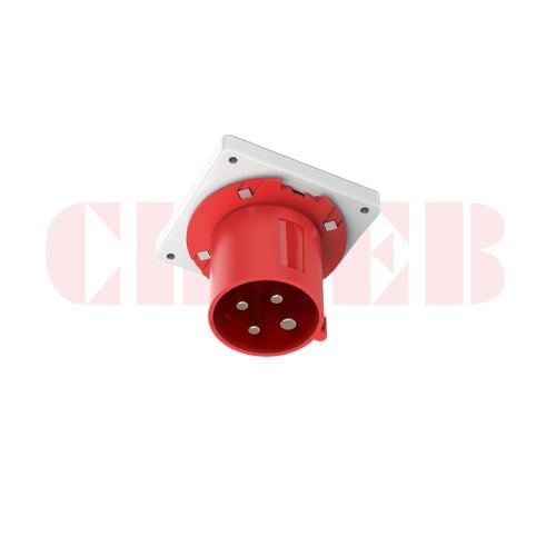 63A 4-Pin Appliance Inlet, IP44, 400V, IEC 60309 Red Panel Mounted Device Inlet (6h)