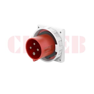 63A 4-Pin Appliance Inlet, IP67, 400V, IEC 60309 Red Panel Mounted Device Inlet (6h)