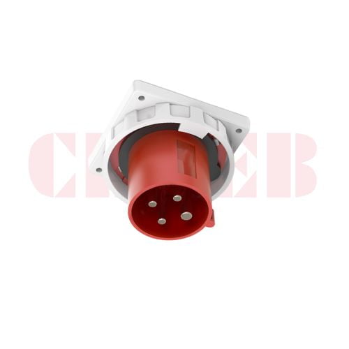 63A 4-Pin Appliance Inlet, IP67, 400V, IEC 60309 Red Panel Mounted Device Inlet (6h)