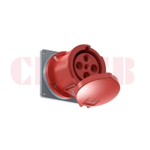 63A 4-Pin Flanged Industrial Socket, IP44, 400V, IEC 60309 Red CEE Panel Mounted Socket (6h)