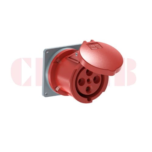 63A 4-Pin Flanged Industrial Socket, IP44, 400V, IEC 60309 Red CEE Panel Mounted Socket (6h)