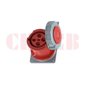 63A 4-Pin Flanged Industrial Socket, IP67, 400V, IEC 60309 Red CEE Panel Mounted Socket (6h)