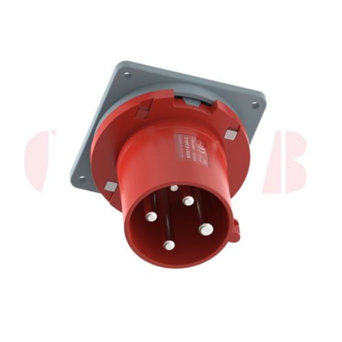 63A 4-Pin Appliance Inlet, IP44, 400V, IEC 60309 Red Panel Mounted Device Inlet (6h)