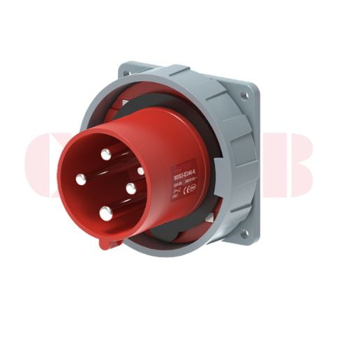 63A 4-Pin Appliance Inlet, IP67, 400V, IEC 60309 Red Panel Mounted Device Inlet (6h)